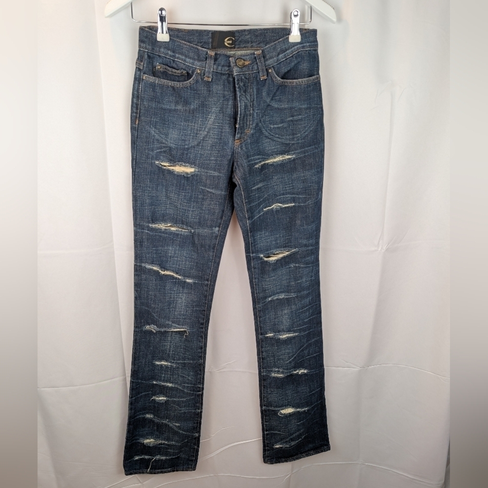 Just Cavalli Distressed Blue Jeans Size 27 In EUC Vintage Y2K